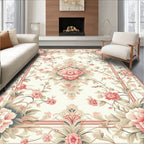 Elegant Coral Pink Floral Scroll Border Rug