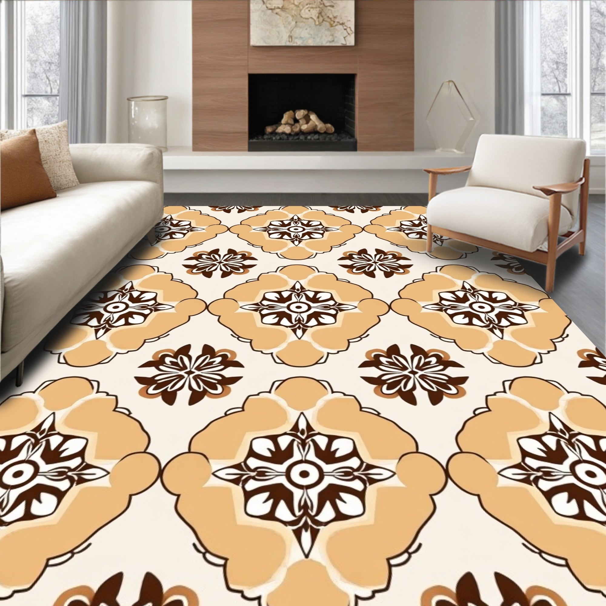 Ornate Floral Geometric Arrangement Rug