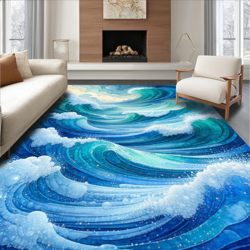 Oceanic Wave Pattern Contemporary Rug