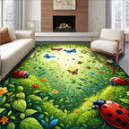 Vibrant Summer Meadow Butterfly and Ladybug Design Rug