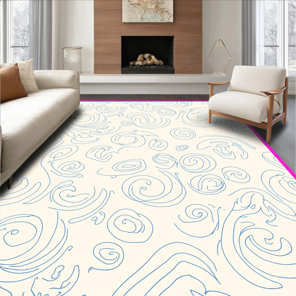 Abstract Blue Swirl Pattern Rug