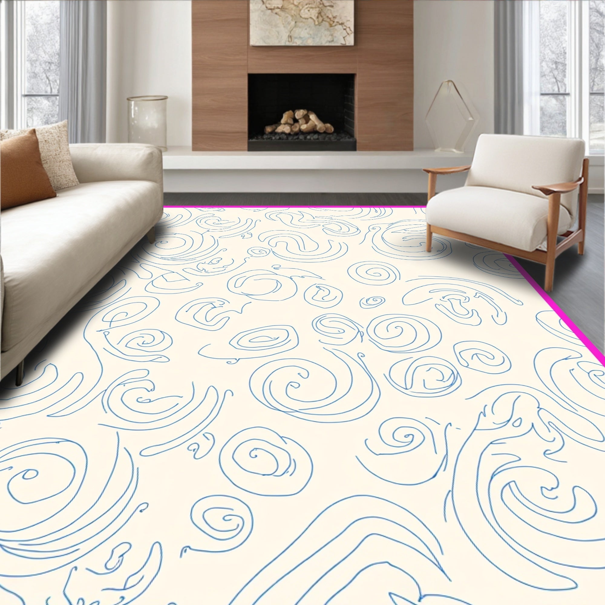 Abstract Blue Swirl Pattern Rug