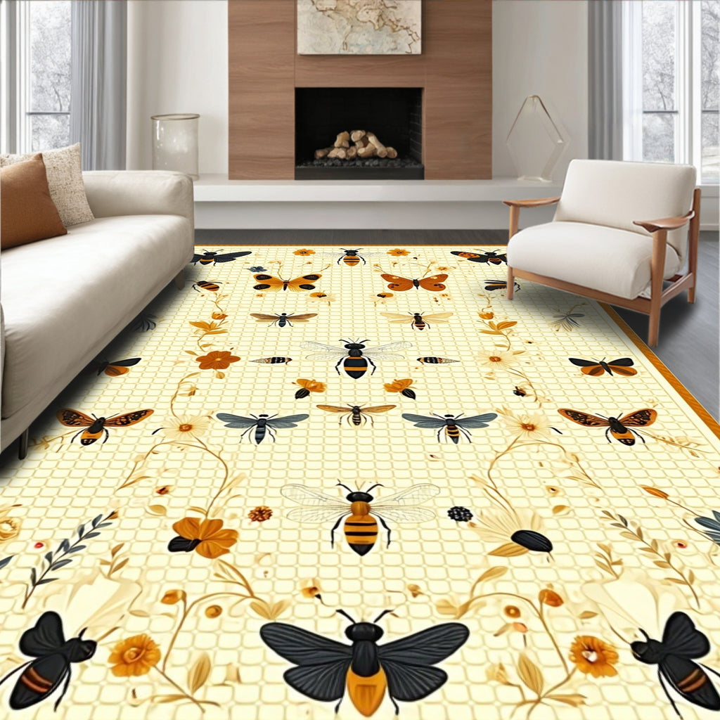 Whimsical Insect Floral Pattern Design Rug