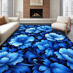 Vivid Blue Floral Pattern Rug