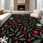 Festive Red Snowflakes Pine Berries Rug