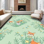 Whimsical Foxy Faces Green Floral Rug