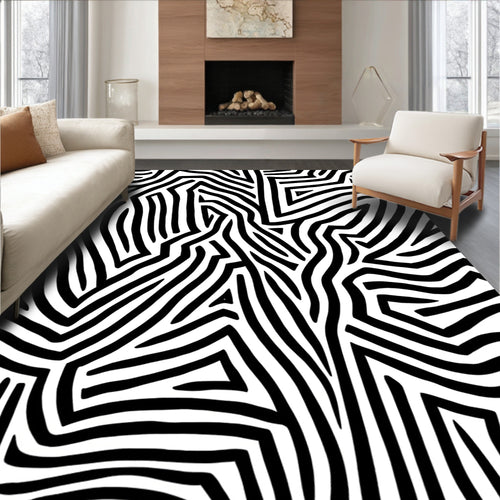 Abstract Bold Black White Stripe Rug