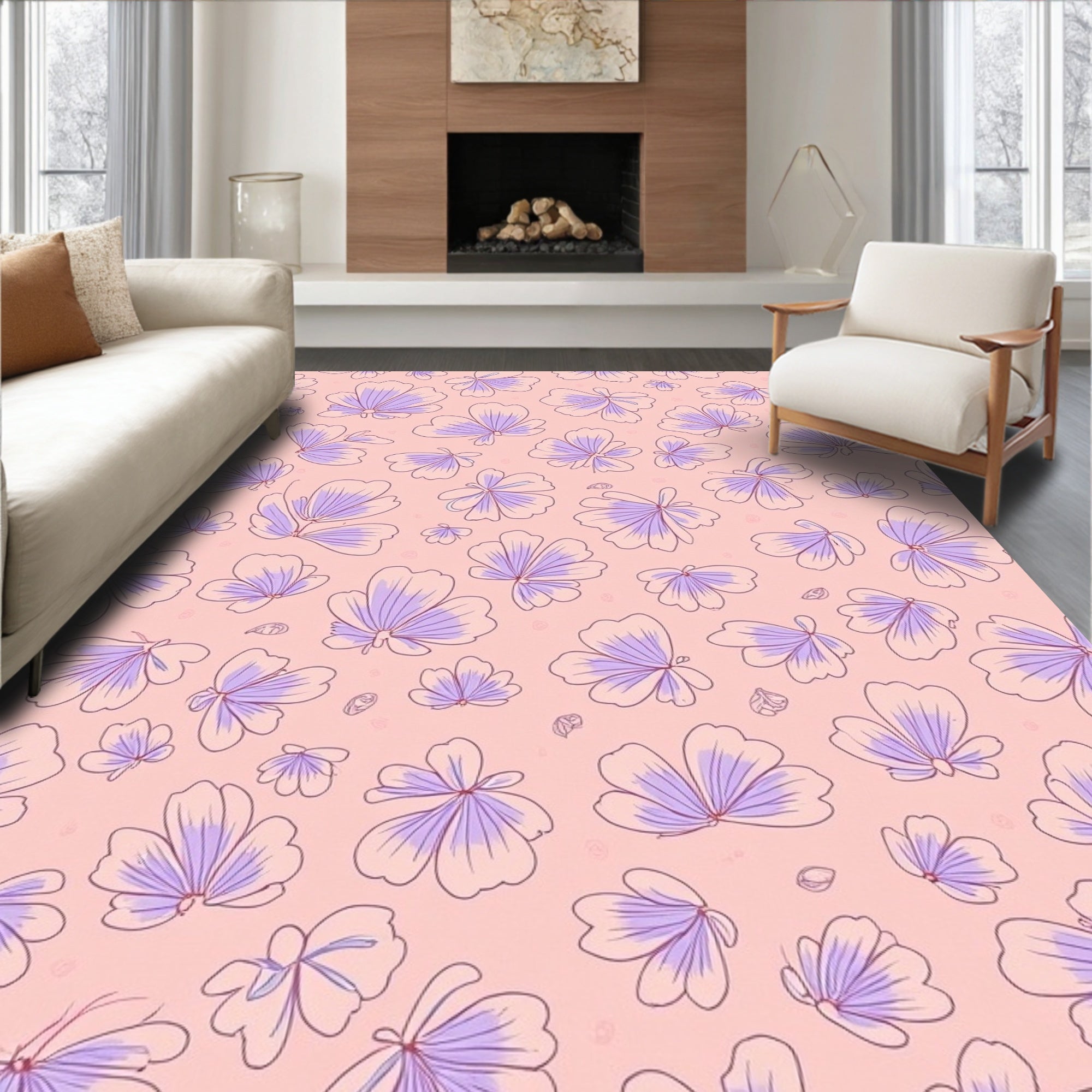 Pastel Floral Outline Pattern Design Rug