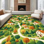 Whimsical Village Cozy Homes Pattern Rug