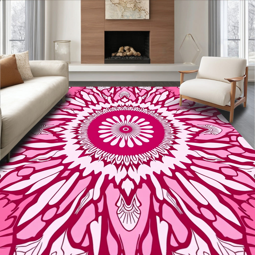 Mandala Floral Patterned Pink Intricate Rug