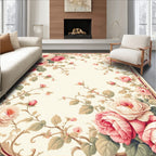 Romantic Pink Cream Rose Vines Rug