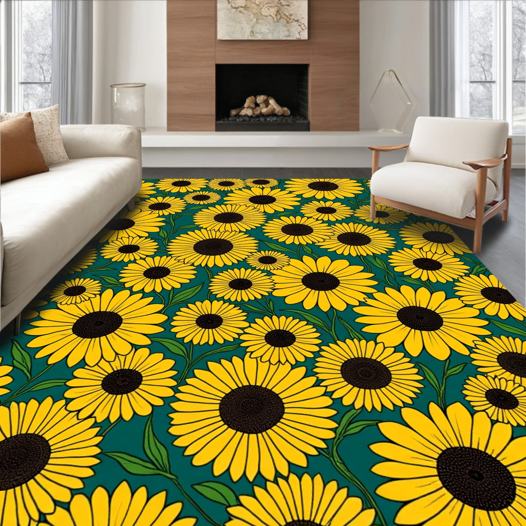Vibrant Yellow Sunflower Pattern Rug