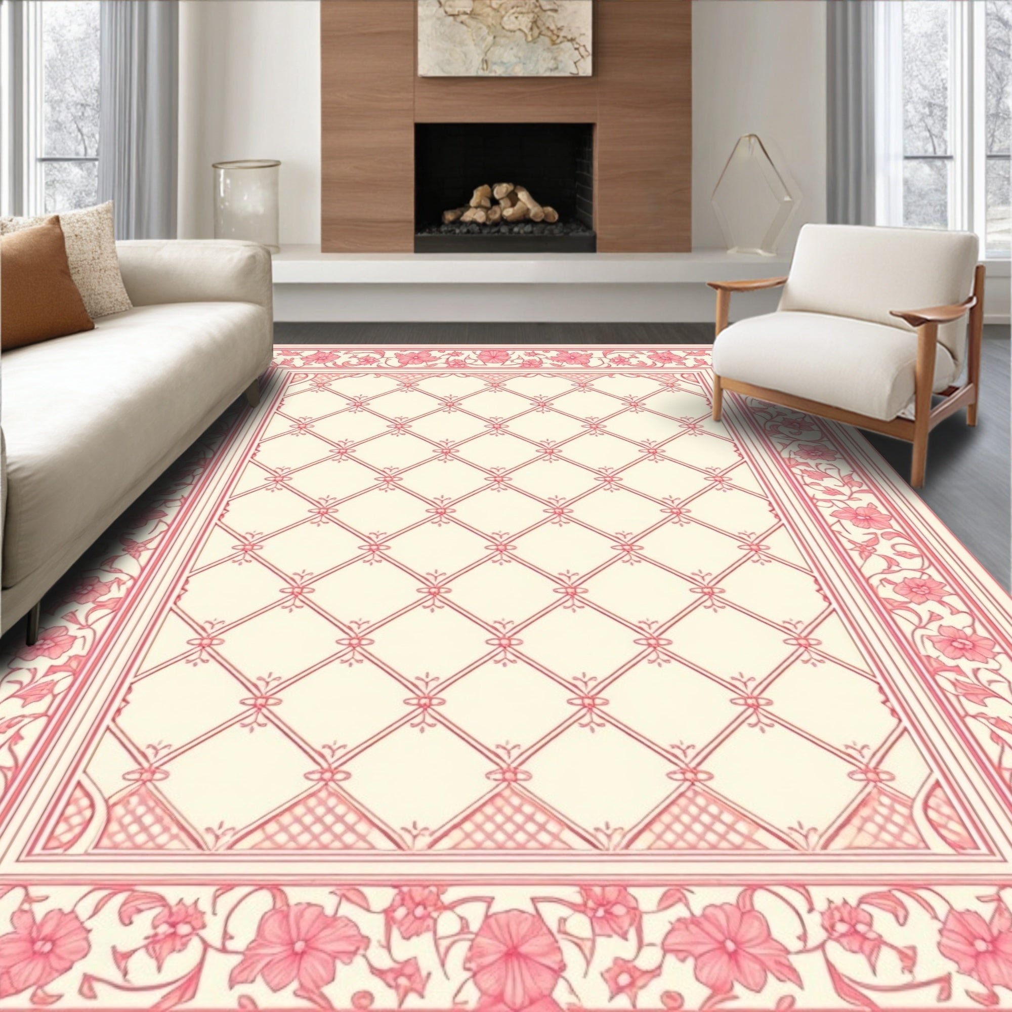 Floral Lattice Border Design Rug