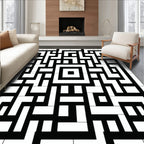 Bold Black White Geometric Pattern Rug