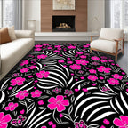 Vibrant Fuchsia Floral Zebra Stripes Rug