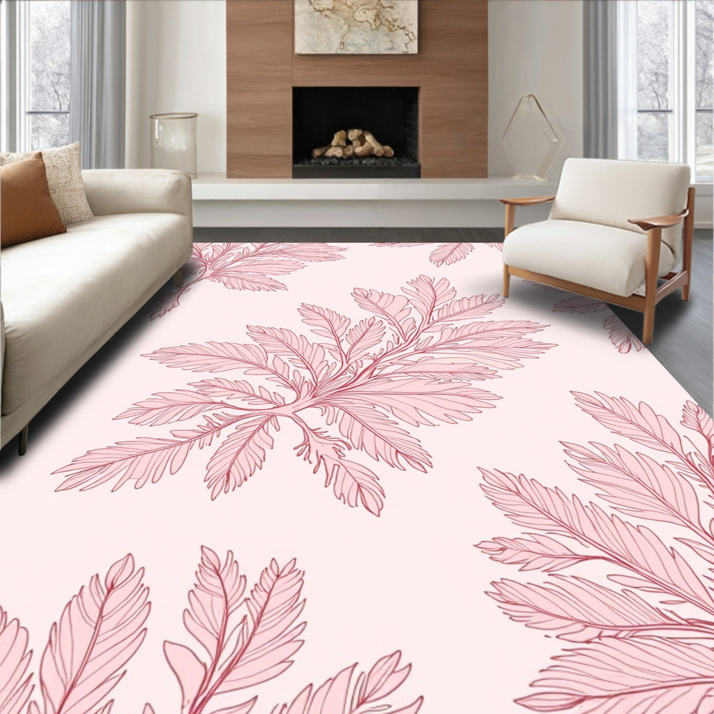 Delicate Pink Fern Pattern Design Rug
