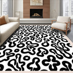 Black White Abstract Organic Shapes Rug