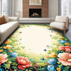 Lush Floral Garden With Butterflies Design Rug