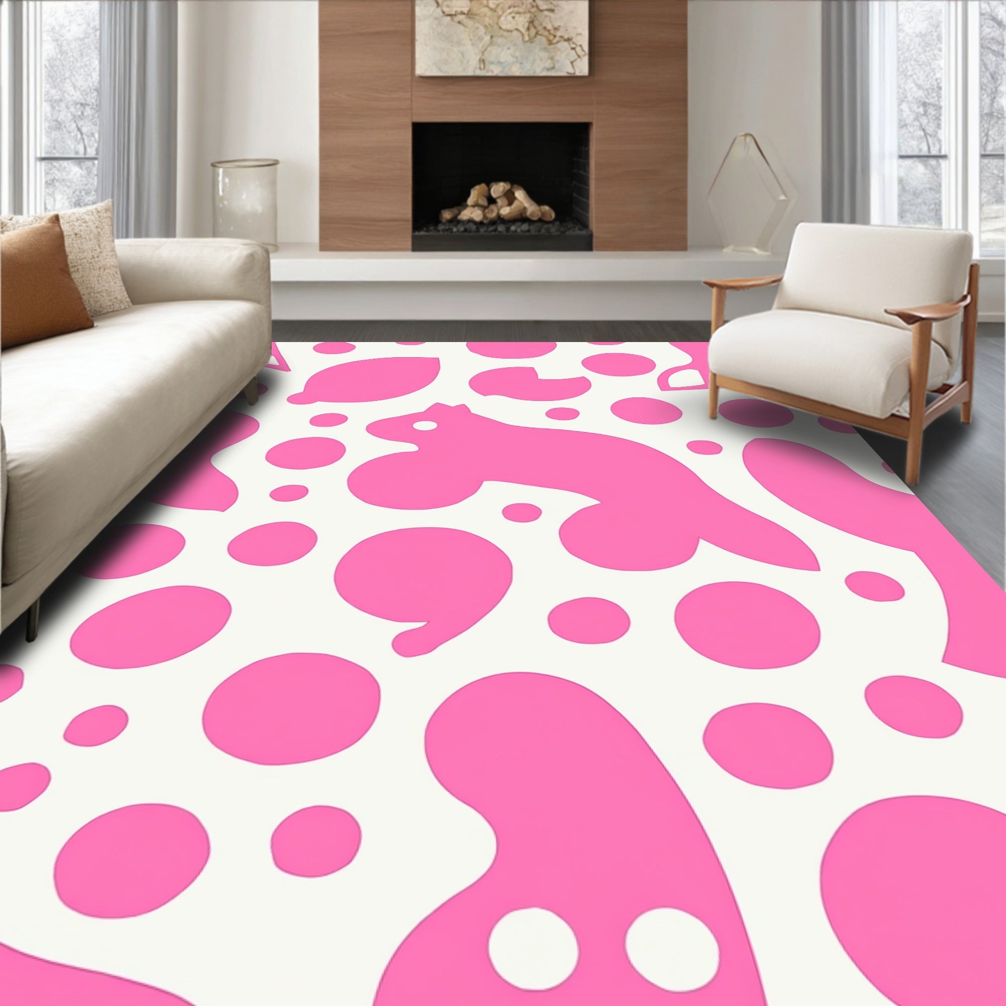 Whimsical Pink Animal Shapes Pattern Rug