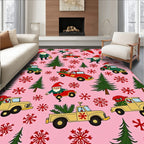 Playful Santa Trucks Trees Rosa Rug