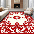 Crimson Ivory Ornate Floral Rug