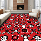 Red White Black Snowman And Star Rug