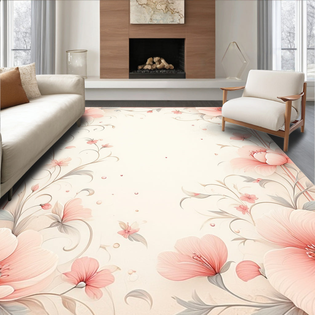 Soft Pink Floral Vine Pattern Rug