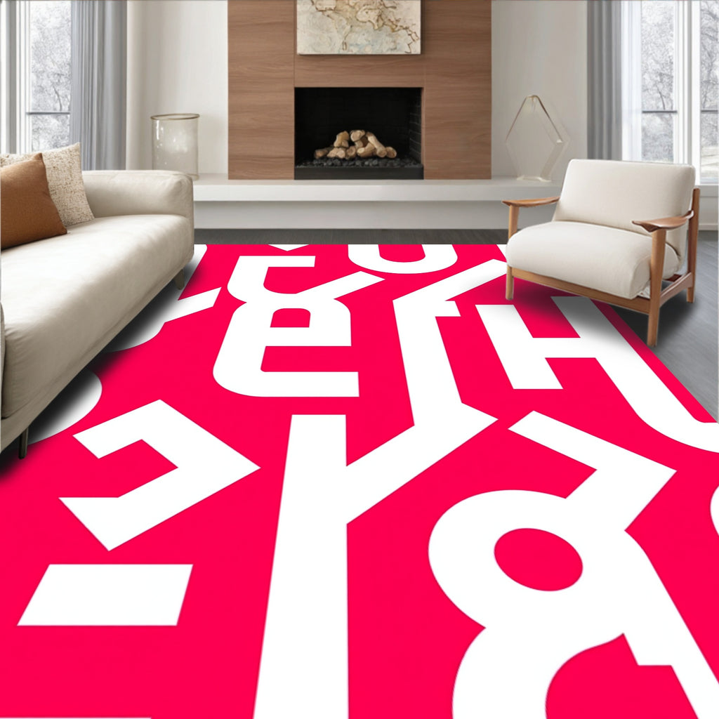 Bold White Alphabetic Pattern Rug