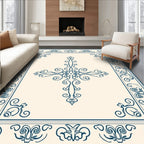 Elegant Dark Blue Scrollwork Pattern Rug