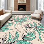 Abstract Teal Black Floral Swirl Rug