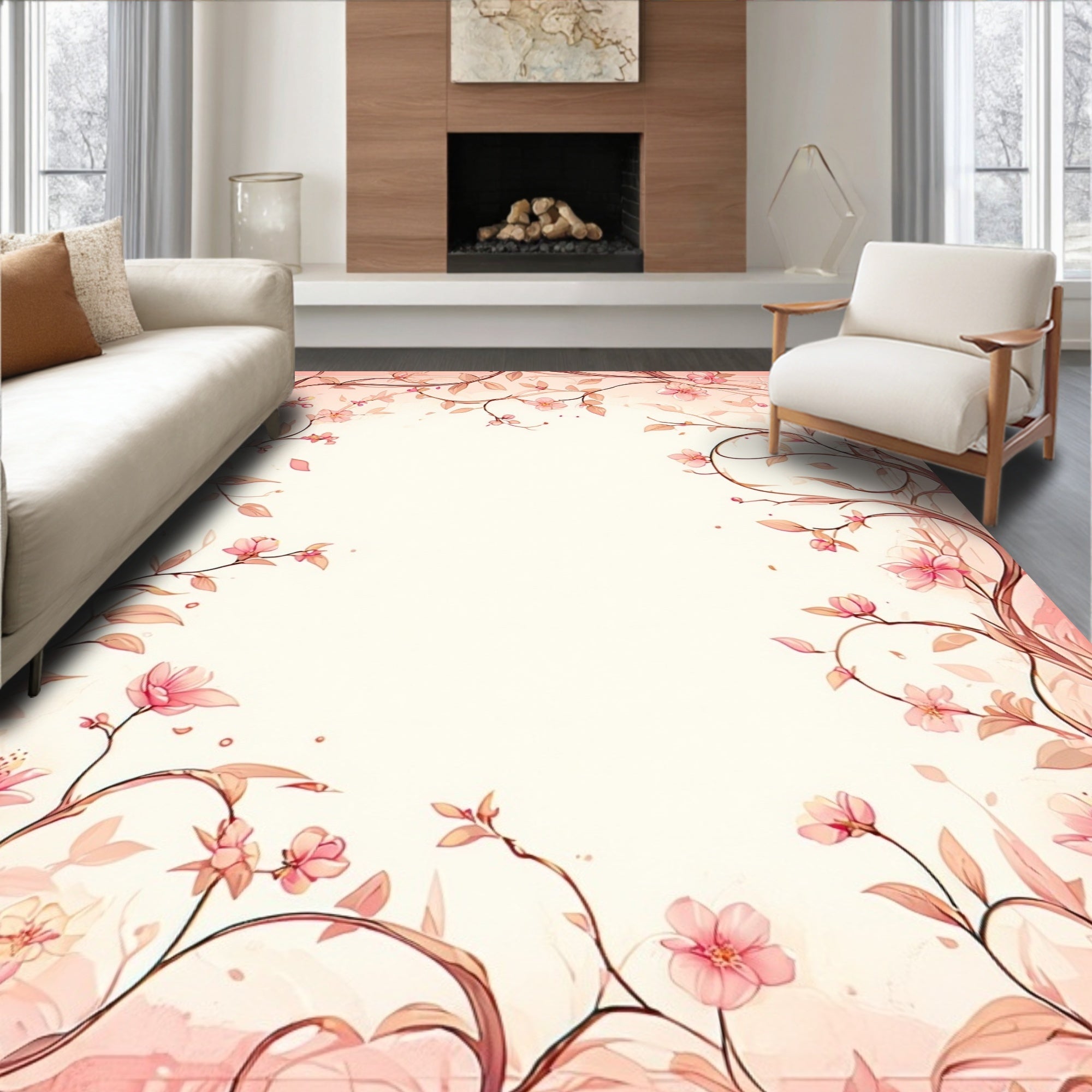 Pink Floral Vine Pattern Rug