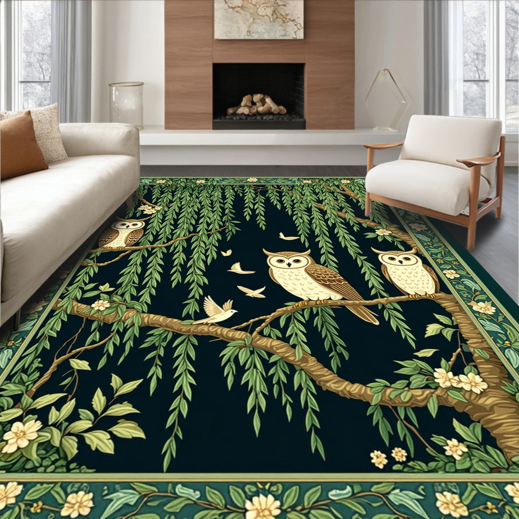 Woodland Owl And Weeping Willow Trees Rug