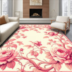 Pink Rose Floral Vine Pattern Rug