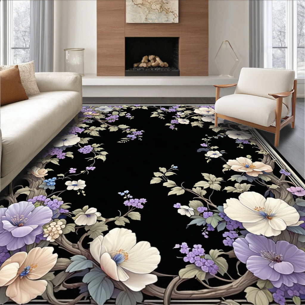 Floral Vine With Lavender Blossoms Rug