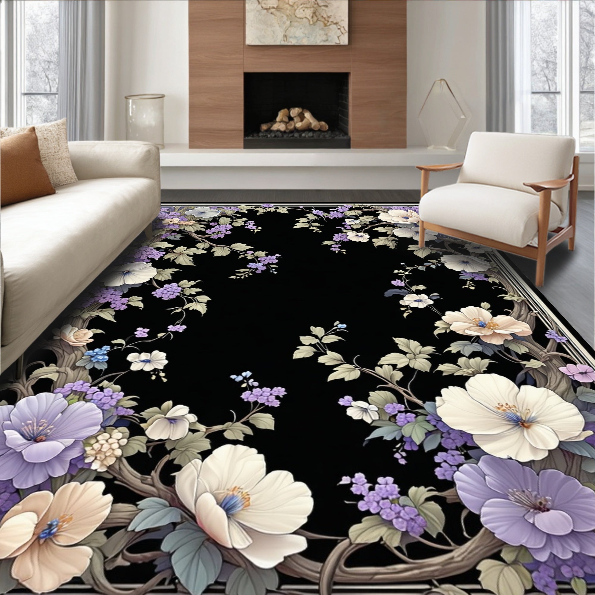 Floral Vine With Lavender Blossoms Rug