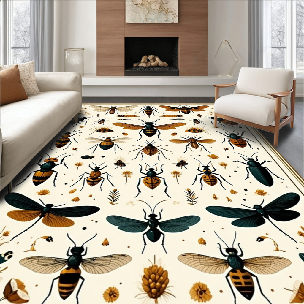 Insect Pattern With Botanical Accents Rug
