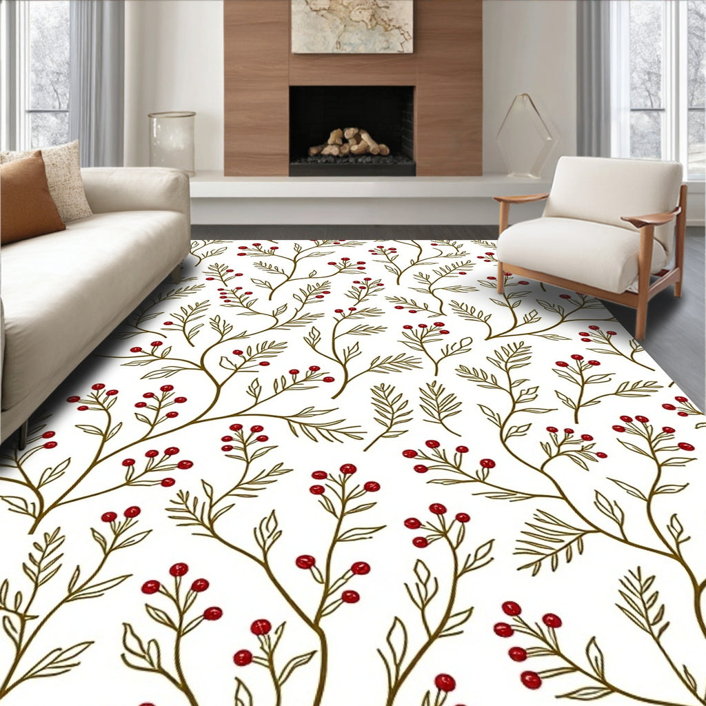 Elegant Red Berry Vine Illustration Rug