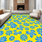 Bright Blue Floral Pattern Design Rug