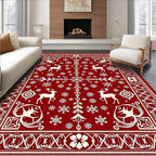 Crimson Deer Snowflake Forest Border Rug