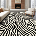 Abstract Black Ivory Zebra Print Rug
