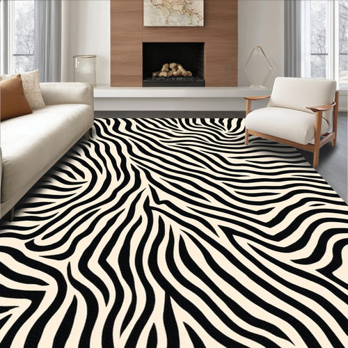 Abstract Black Ivory Zebra Print Rug