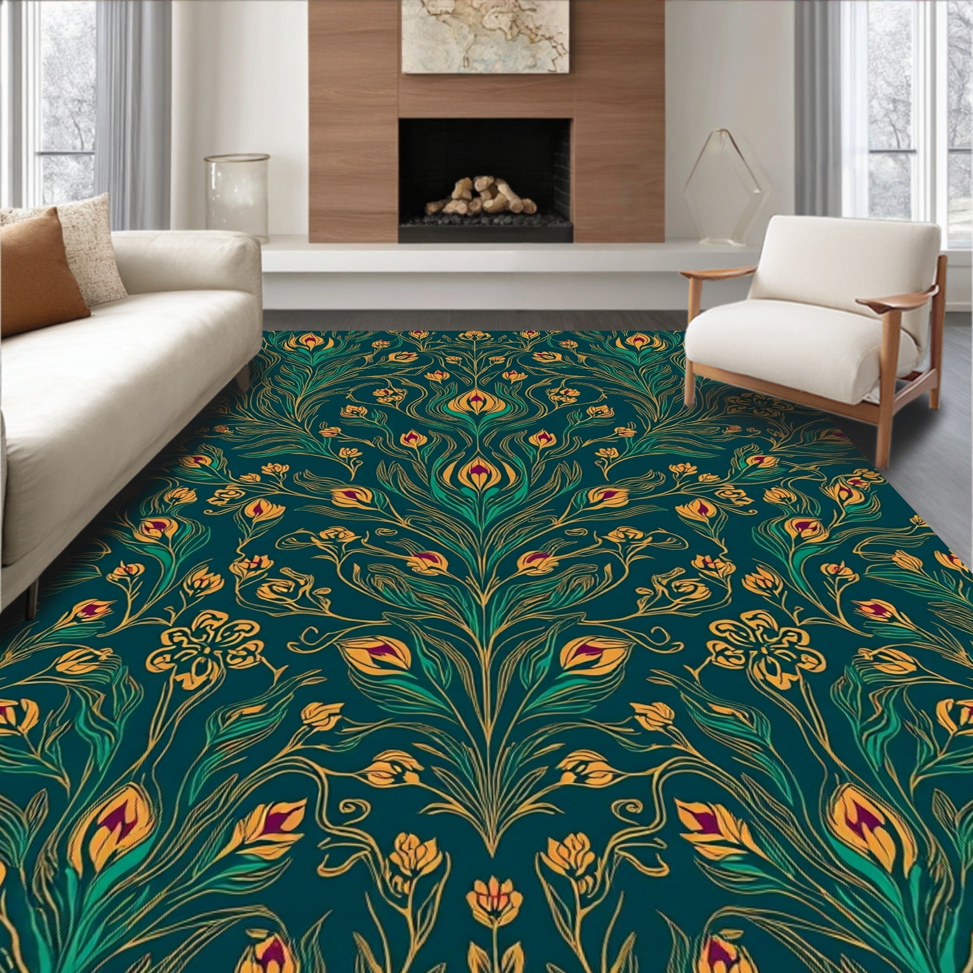 Art Nouveau Floral Swirl Pattern Rug