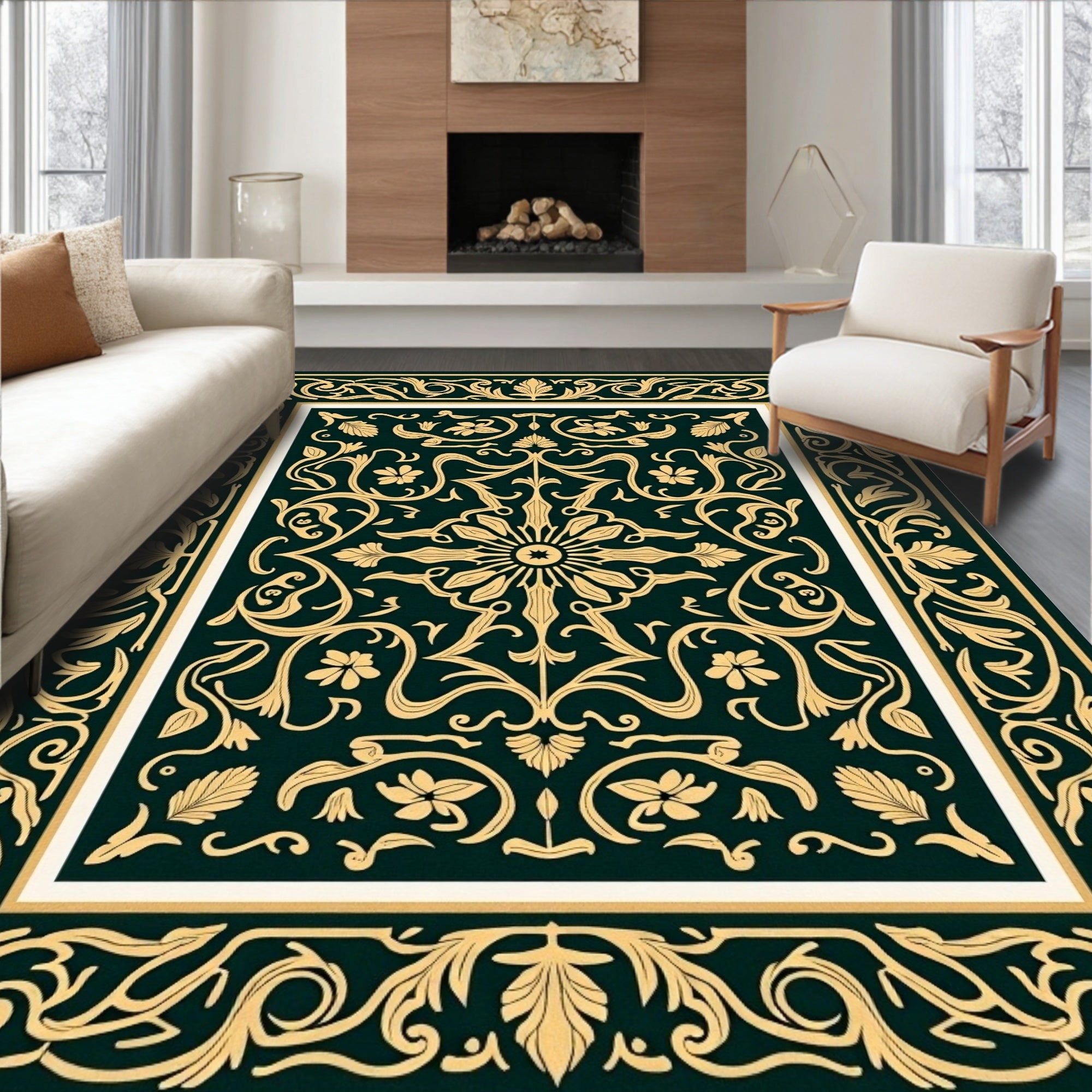 Elegant Floral And Leaf Pattern Rug