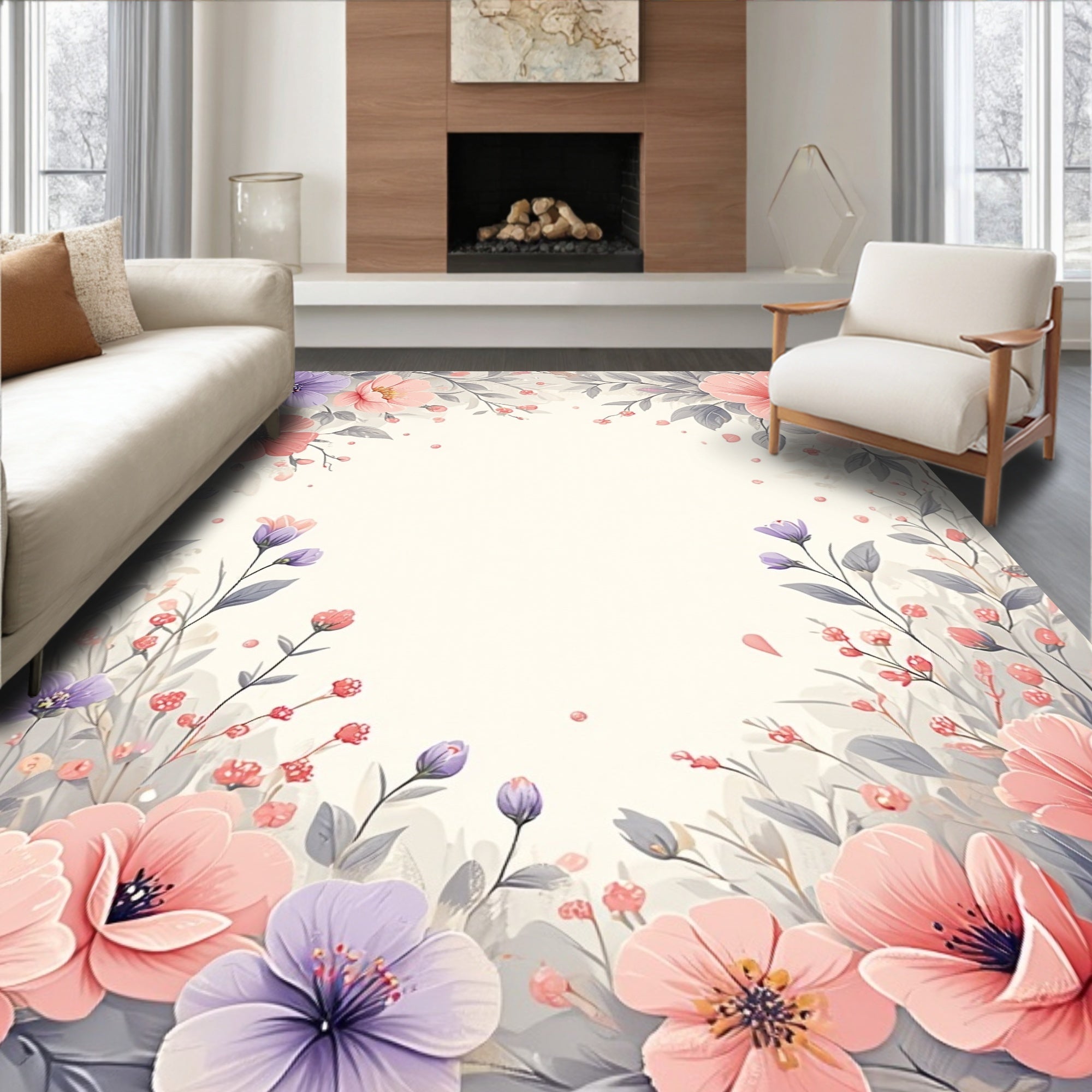 Whimsical Floral Design In Pastels Rug