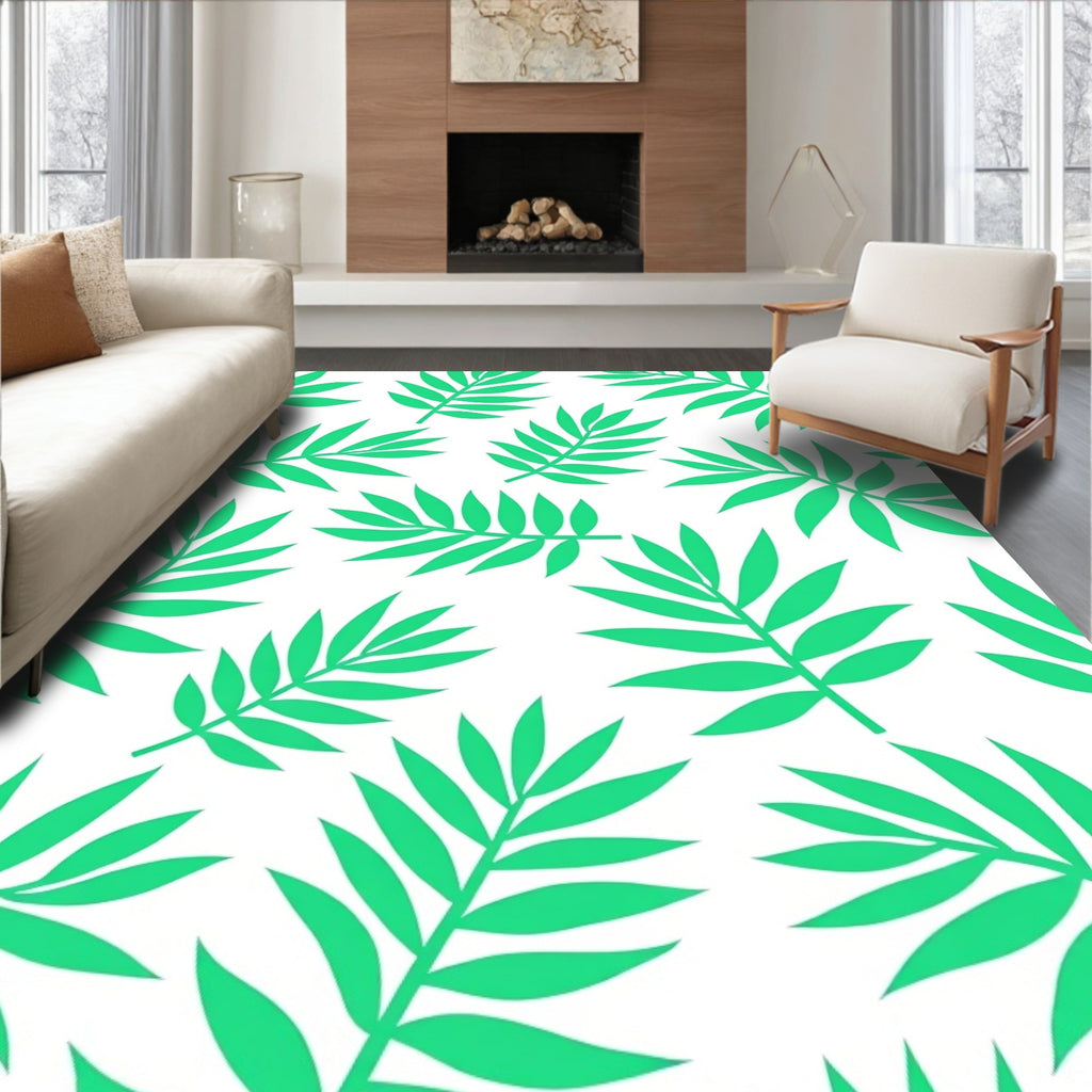 Green Leafy Tropical Pattern Rug