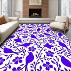 Vibrant Purple Bird and Floral Pattern Rug