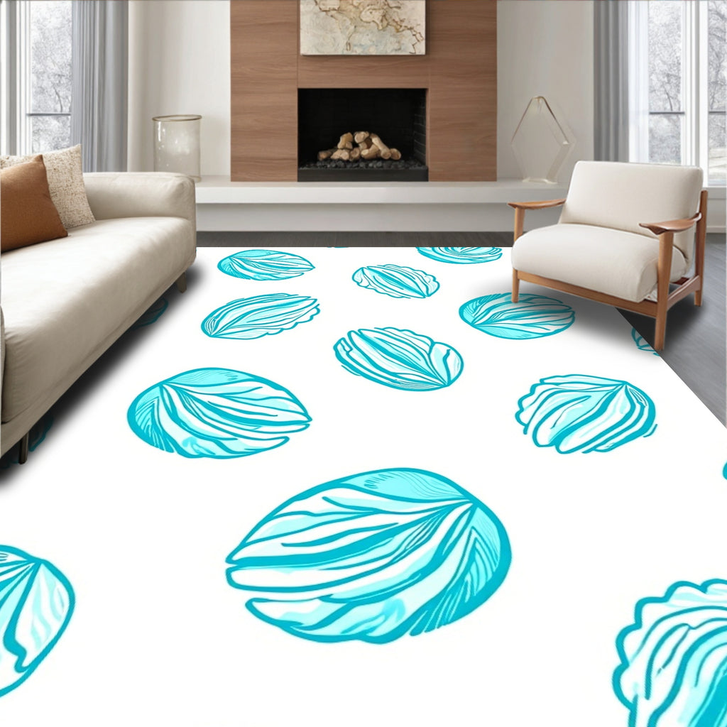 Aqua Blue Leafy Texture Rug