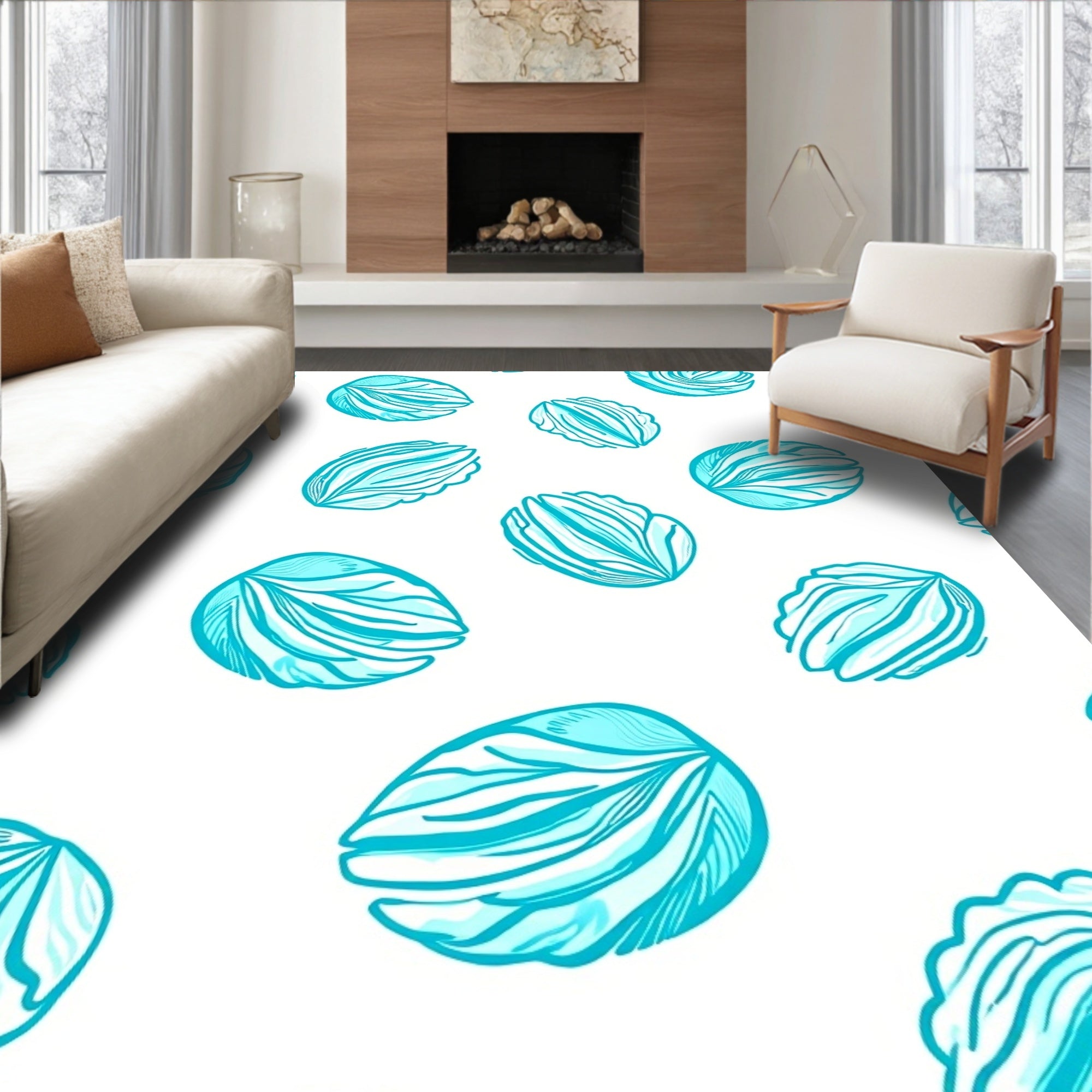 Aqua Blue Leafy Texture Rug