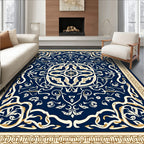 Elegant Blue Gold Floral Mandala Design Rug