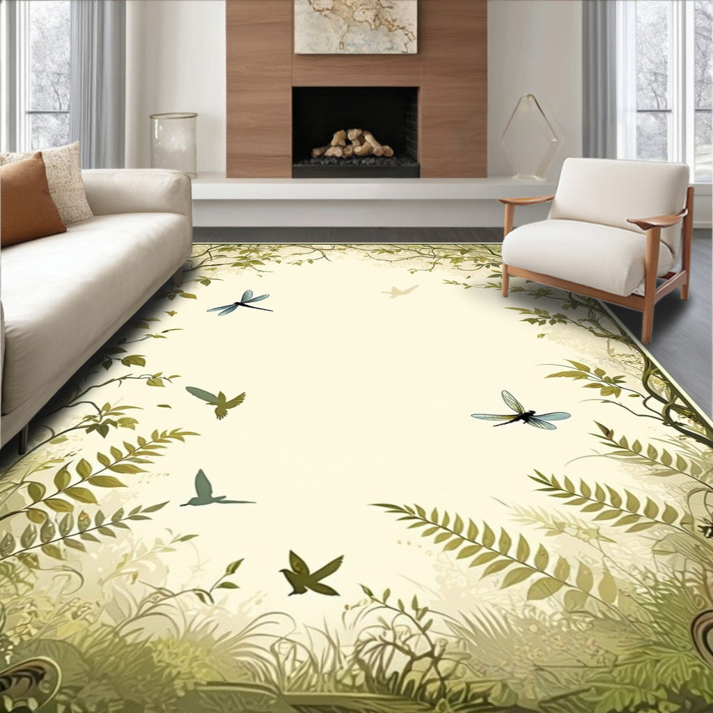 Enchanted Forest Dragonfly and Birds Design Rug